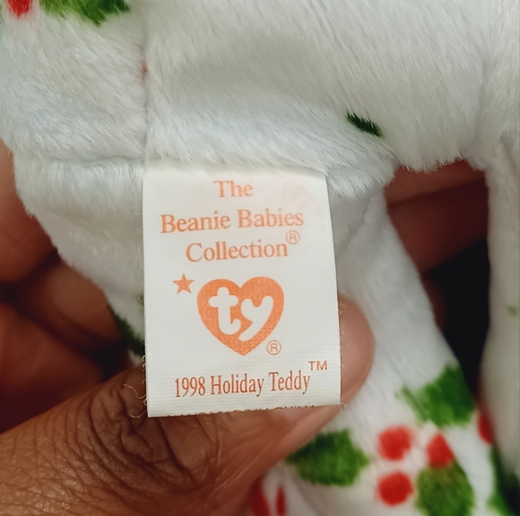 -1998 Holiday Teddy Vintage/Retired TY Beanie Baby Christmas Bear Plush - Picture 6 of 7